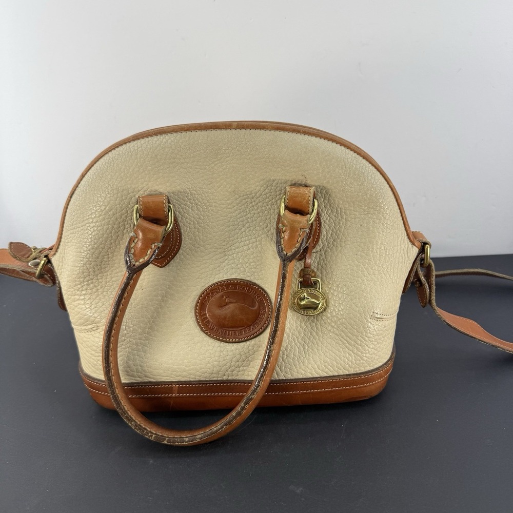 Vintage Dooney And Bourke Norfolk Domed Satchel AWL Beige Tan Leather
